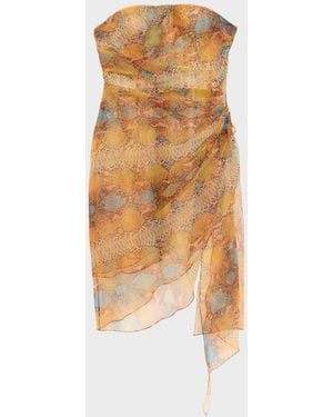 LAQUAN SMITH Strapless Metallic-Print Chiffon Asymmetric Dress - Multicolor