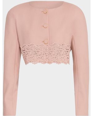 Chloé Guipure Lace & Wool Crop Sweater - Pink