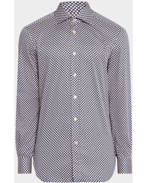 Kiton Cotton Geometric Sport Shirt - Purple