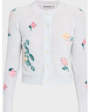 BERNADETTE Clemente Floral Crewneck Cardigan - Blue