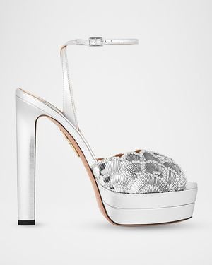 Aquazzura Ce Soir 130Mm Sequin-Embellished Leather Platform Sandals - White