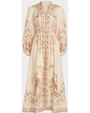 Zimmermann Indra Plunge Linen Midi Dress - Natural