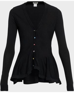 STAUD Jamie Peplum Button Top - Black