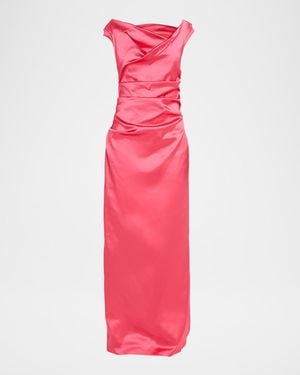 Talbot Runhof Donde Draped Satin Duchesse Column Gown - Pink