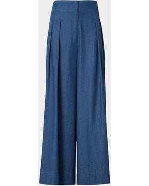Akris Punto Federica Pleated Wide-Leg Cotton Denim Pants - Blue