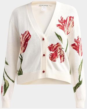 Alice + Olivia Bradley Floral Intarsia-Knit Short Cardigan - Pink