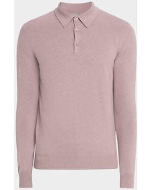 Neiman Marcus Cashmere Long-Sleeve Polo Sweater - Pink