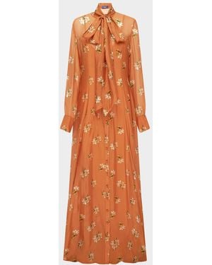 LEO LIN Lilith Tie-Neck Floral Maxi Dress - Orange
