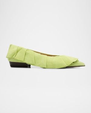 JW Anderson Suede Ruffle Ballerina Flats - Green