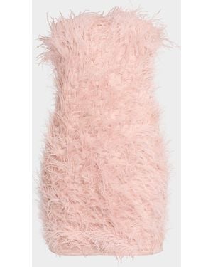 Halston Juniper Strapless Faux Feather Mini Dress - Pink