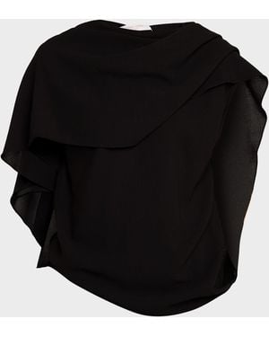Michael Kors Fluid Wool Cape Top - Black