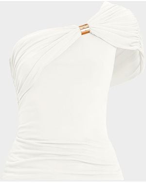 Hervé Léger Sofia One-Shoulder Drape Top - White