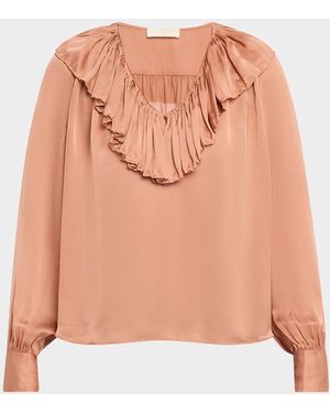 Ulla Johnson Liese Silk Ruffle-Neck Blouse - Pink