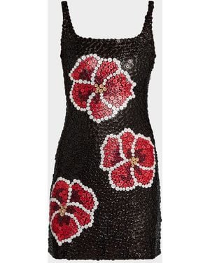 Wynn Hamlyn Pansy Button Appliqué Mini Dress - Red