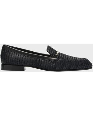 Victoria Beckham Raffia Metal-Strap Easy Loafers - Black