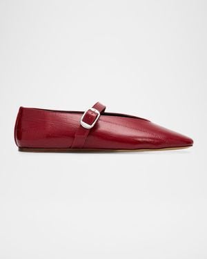 Le Monde Beryl Stella Eel-Embossed Leather Mary Jane Ballerina Flats - Red