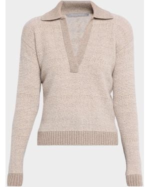 Neiman Marcus Shimmer Cashmere Johnny-Collar Sweater - Natural
