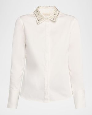 Ramy Brook Wendy Embellished-Collar Button Shirt - White
