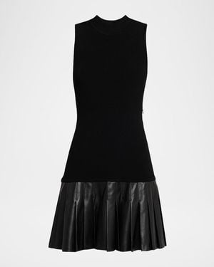 MILLY Sleeveless Vegan Leather-Hem Mini Dress - Black