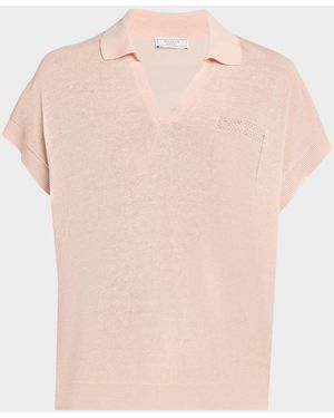 Peserico Tricot Cotton-Linen Polo Sweater - Pink