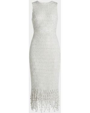 Mac Duggal Imitation Pearl-Embellished Midi Dress - White