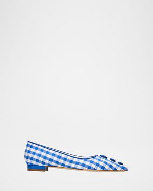 Manolo Blahnik Alexa Gingham Flat Pumps - Blue