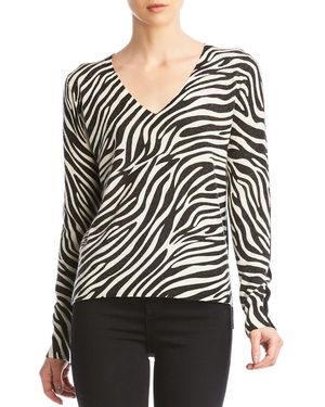 Bailey 44 Heidi V-neck Sweater With Zebra Print Front - Black
