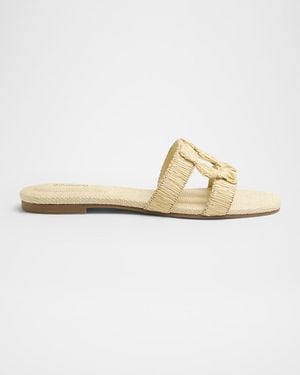 Jonathan Simkhai Raffia Monogram Flat Slide Sandals - White