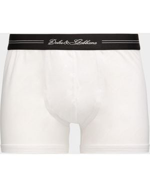 Dolce & Gabbana Jersey Stretch Logo Script Boxer Briefs - White
