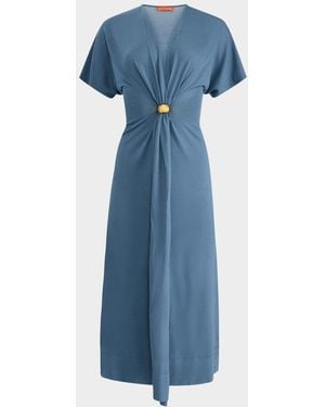 Altuzarra Rene Gathered Ring Short-Sleeve Ankle Dress - Blue