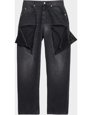 Area Hotfix Thigh Slash Straight-Leg Jeans - Black