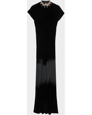 Saloni Fabienne Silk Long Dress - Black