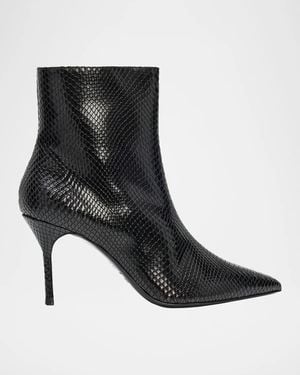 STAUD Sebastian Snake-Embossed Leather Ankle Boots - Black