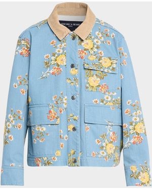 Veronica Beard Leighton Floral Denim Barn Jacket - Blue