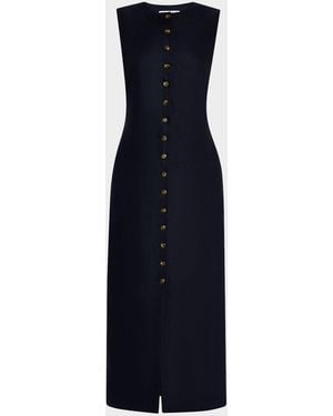 Argent Sleeveless Button-Down Linen Midi Dress - Blue