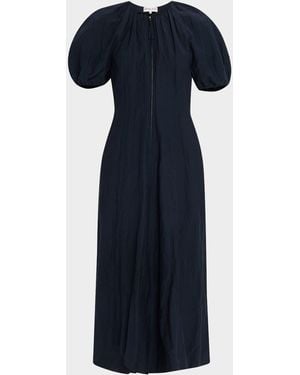 Apiece Apart Neli Blouson-Sleeve Ruched Maxi Dress - Blue