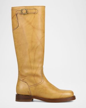 Frye Campus Oiled Leather Low Heel Tall Riding Boots - Brown
