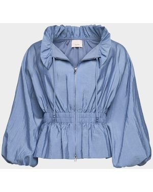 Cinq À Sept Deana Ruffled-Collar Nylon Peplum Jacket - Blue
