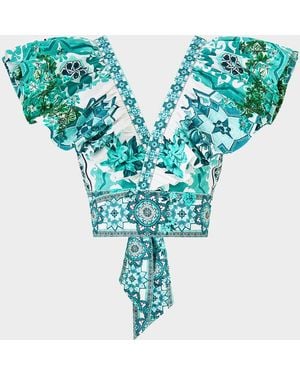 CAMILLA Balearic Bebe Ruffle Wrap Top - Blue