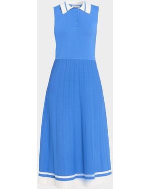 Tahari Elizabeth Sleeveless Striped Knit Polo Midi Dress - Blue