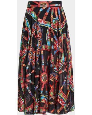 Dolce & Gabbana Geometric Silk-Blend Pleated Midi-Skirt - Red