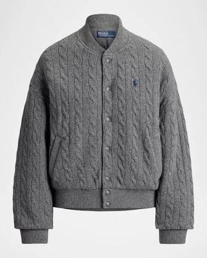 Polo Ralph Lauren Cable-Knit Wool-Cashmere Snapped Jacket - Gray