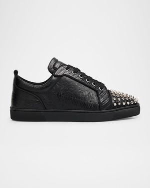 Christian Louboutin Louis Junior Spikes Lizard-Effect Leather Sneakers - Black