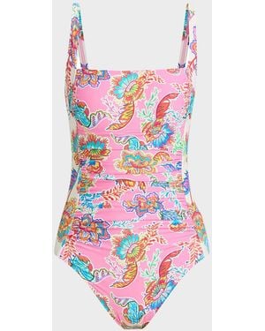 Johnny Was Marilyn Ruched One-Piece Swimsuit - White