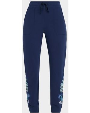 Johnny Was Floral Embroidered French Terry Ankle Sweatpants - Blue