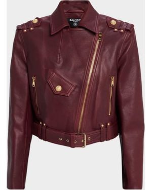 Balmain Leather Biker Jacket - Red