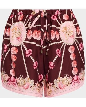 Cara Cara Girona Seashell Silk Drawstring Shorts - Red