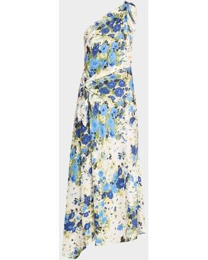 A.L.C. Elliana Floral Satin Draped Dress - Blue