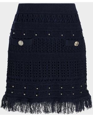 MILLY Beaded Fringe Mini Skirt - Blue