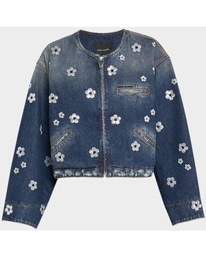 Marc Jacobs Daisy Sequined Denim Crop Jacket - Blue